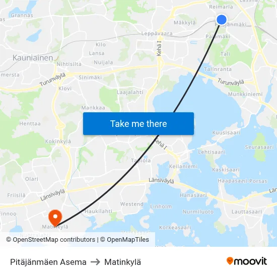 Pitäjänmäen Asema to Matinkylä map