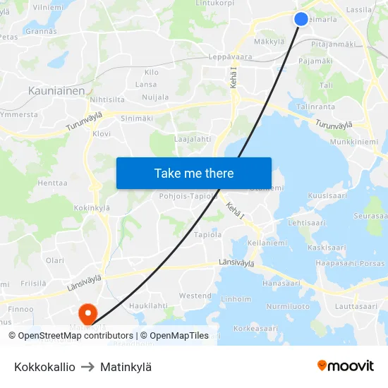 Kokkokallio to Matinkyla map