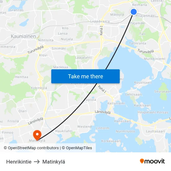 Henrikintie to Matinkylä map
