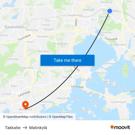 Takkatie to Matinkyla map