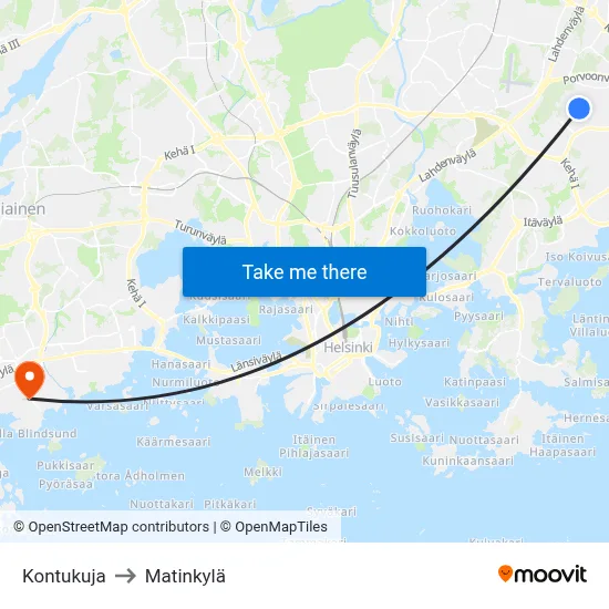 Kontukuja to Matinkylä map