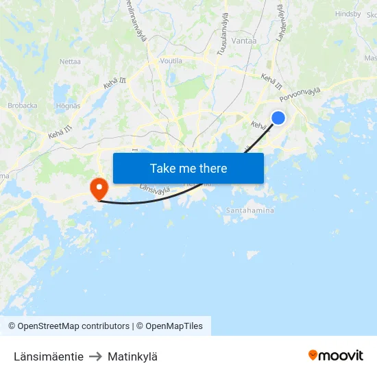 Länsimäentie to Matinkylä map