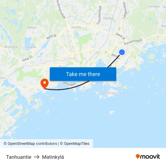 Tanhuantie to Matinkylä map