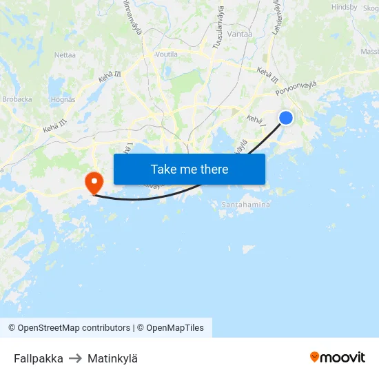 Fallpakka to Matinkylä map