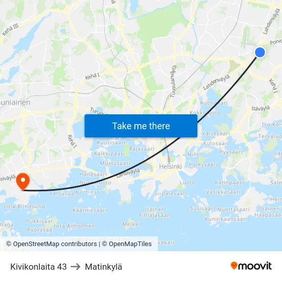 Kivikonlaita 43 to Matinkylä map