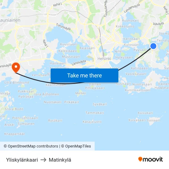 Yliskyla Arc to Matinkyla map
