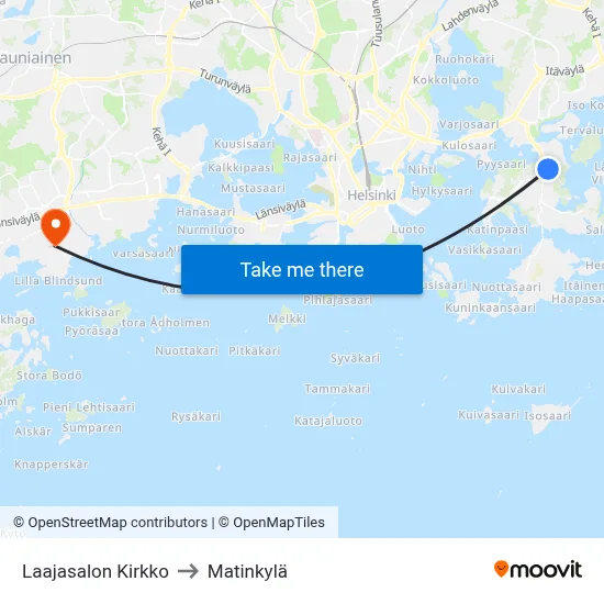 Laajasalon Kirkko to Matinkylä map