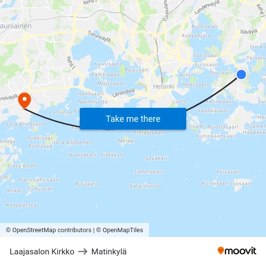 Laajasalon Kirkko to Matinkylä map