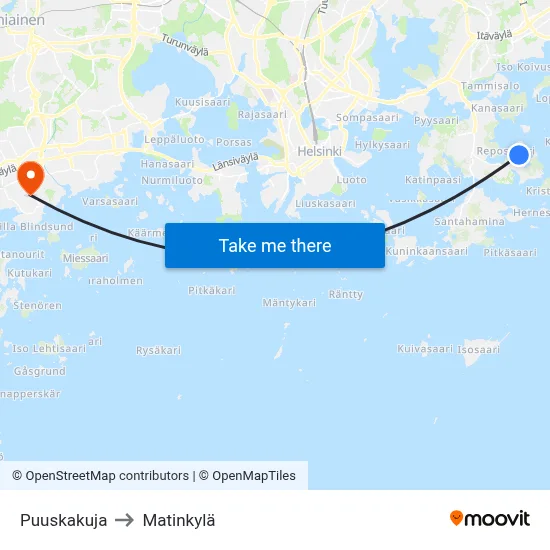 Puuskakuja to Matinkyla map