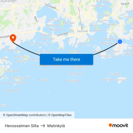 Hevossalmen Silta to Matinkylä map