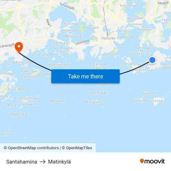 Santahamina to Matinkylä map