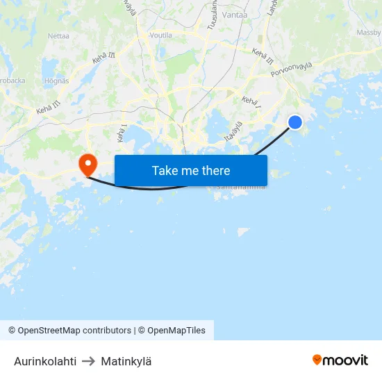 Aurinkolahti to Matinkyla map