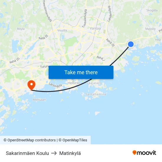Sakarinmaki School to Matinkyla map