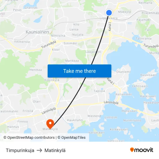 Timpurinkuja to Matinkylä map