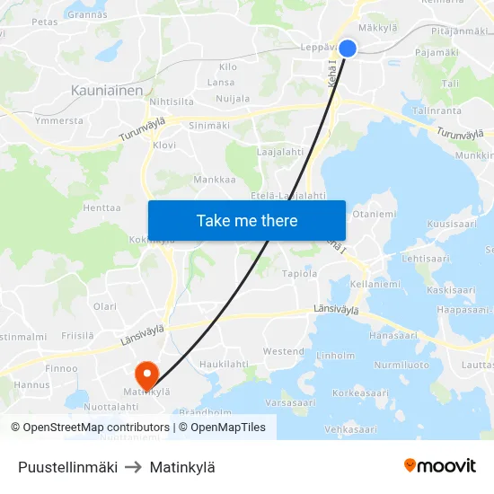 Puustellinmaki to Matinkyla map