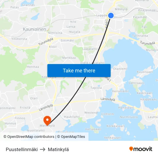 Puustellinmaki to Matinkyla map