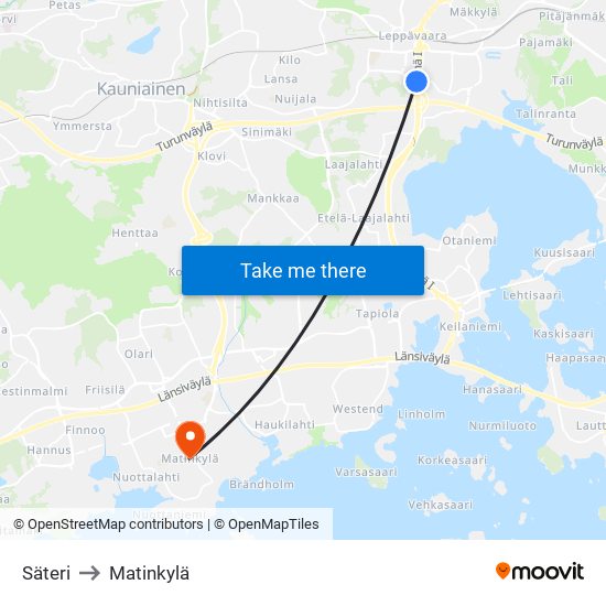 Säteri to Matinkylä map