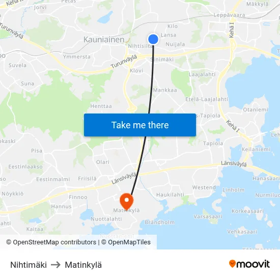 Nihtimaki to Matinkyla map