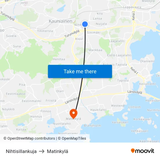 Nihtisilta Alley to Matinkyla map