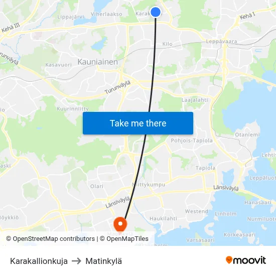 Karakallio Lane to Matinkyla map