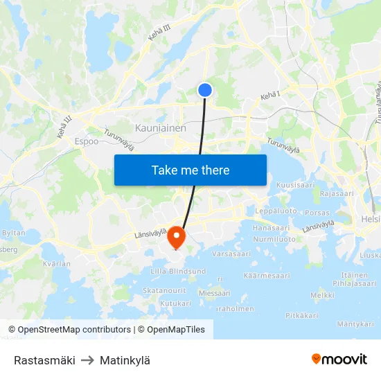 Rastasmaki to Matinkyla map