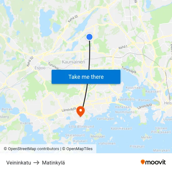 Veininkatu to Matinkyla map