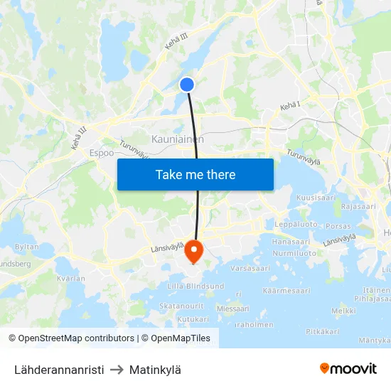 Source Shore Cross to Matinkyla map