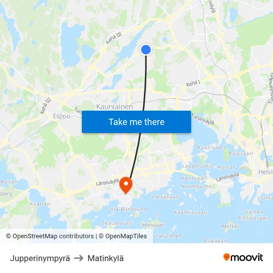 Jupperi Circle to Matinkyla map