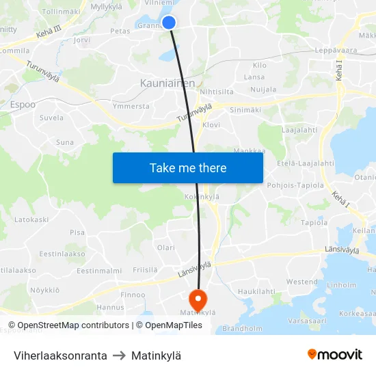 Viherlaaksonranta to Matinkylä map