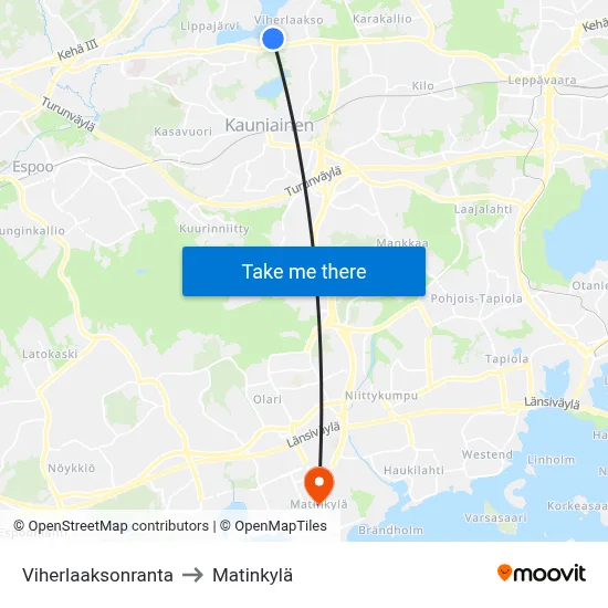 Viherlaakso Shore to Matinkyla map