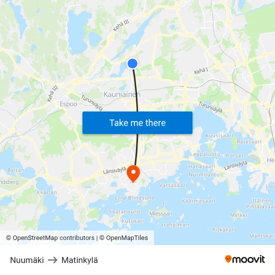 Nuumäki to Matinkyla map