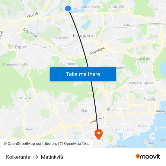 Kolkeranta to Matinkyla map