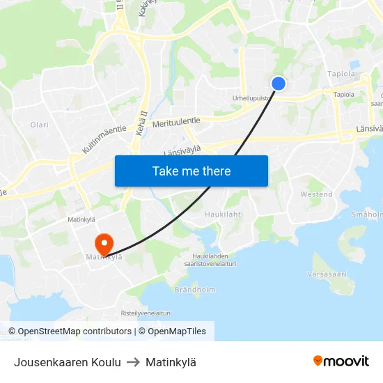 Jousenkaari School to Matinkyla map