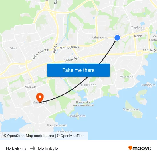 Hakalehto to Matinkyla map