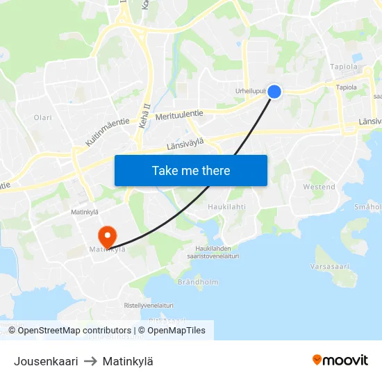 Jousenkaari to Matinkyla map