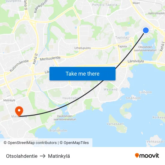 Otsolahti Road to Matinkyla map