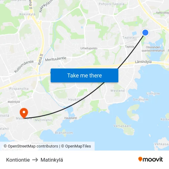 Kontiontie to Matinkylä map