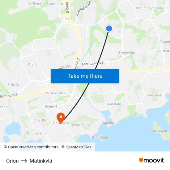 Orion to Matinkylä map
