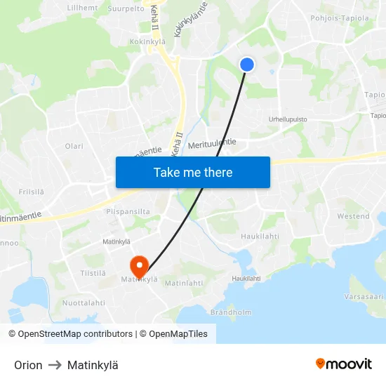 Orion to Matinkyla map