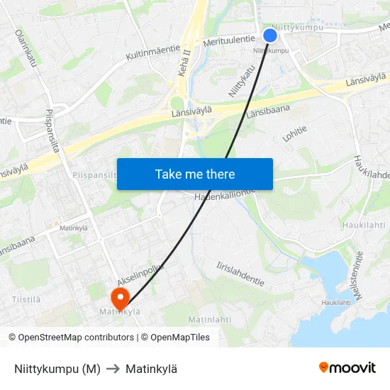 Niittykumpu (Metro) to Matinkyla map