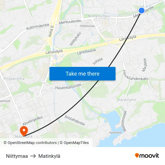 Niittymaa to Matinkylä map