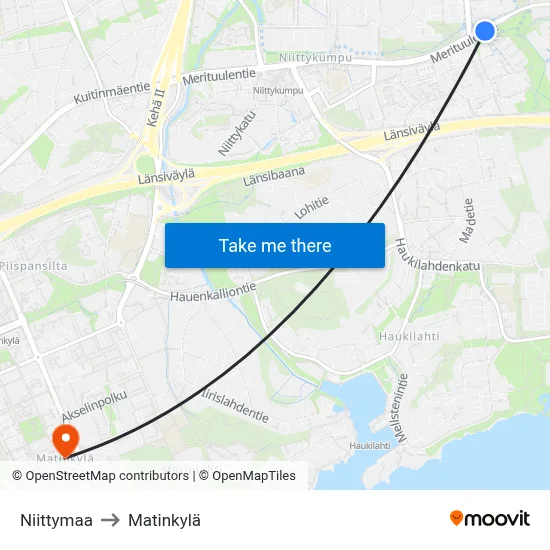 Niittymaa to Matinkylä map