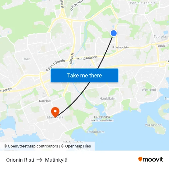 Orion's Cross to Matinkyla map