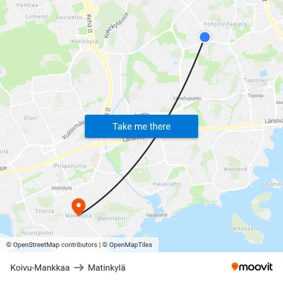 Birch-Mankkaa to Matinkyla map