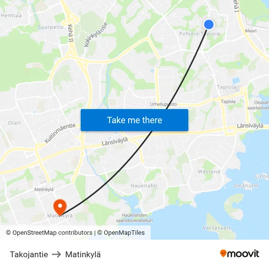 Takojantie Road to Matinkyla map