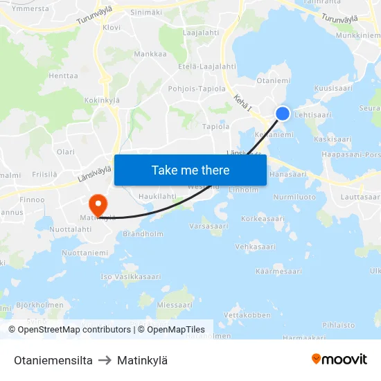 Otaniemensilta to Matinkylä map