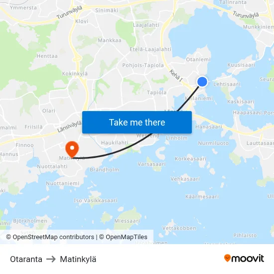 Otaranta to Matinkylä map