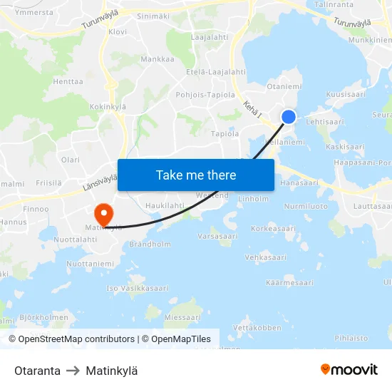 Otaranta to Matinkylä map