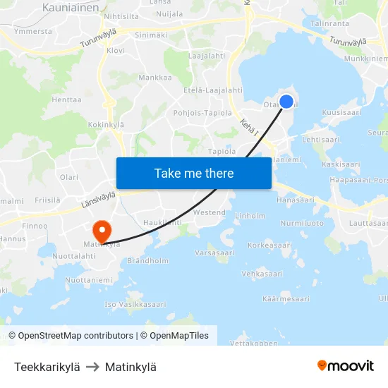Teekkarikylä to Matinkylä map