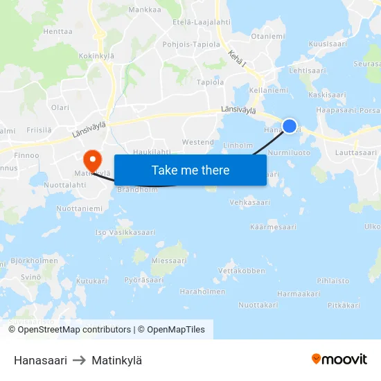Hanasaari to Matinkylä map